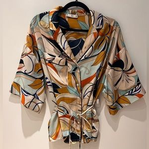 Retro Patterned Button Down with removable tie belt